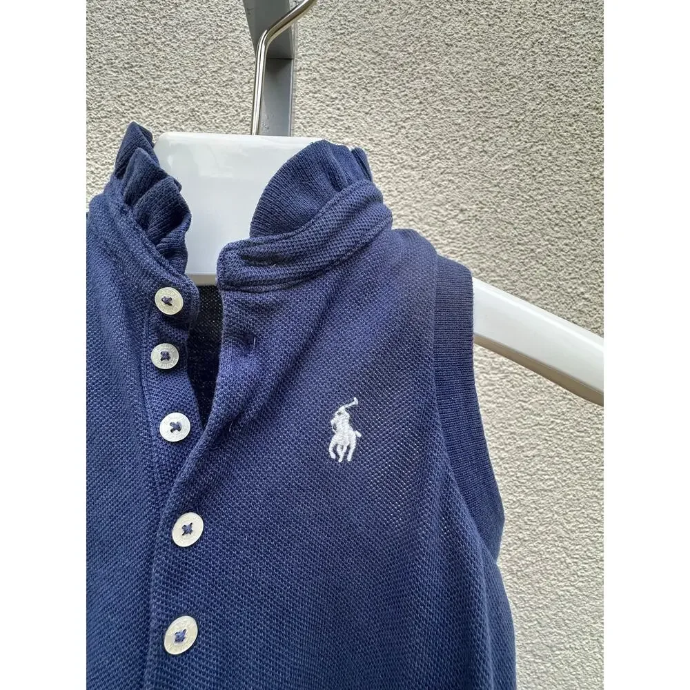 Polo Ralph Lauren Pique Sleeveless Ruffle Dress Baby Size 2T, Blue